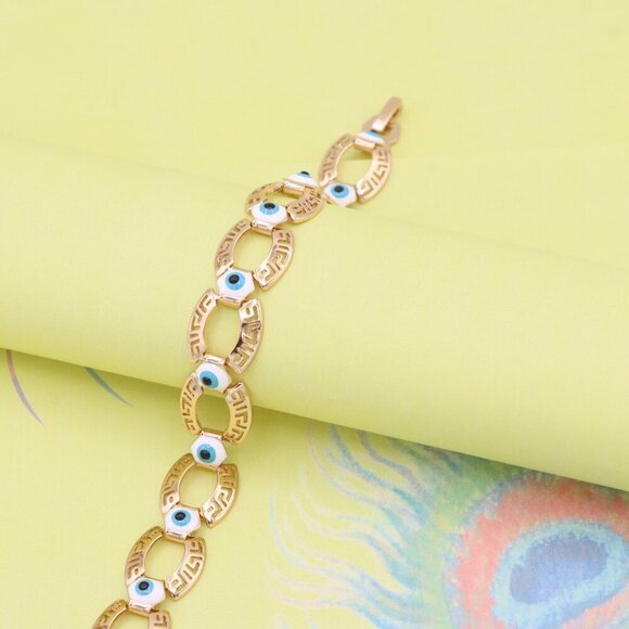 "Rose Gold Evil Eye Bracelet with Geometric Links, XPBL1013 - Picture 7 of 12